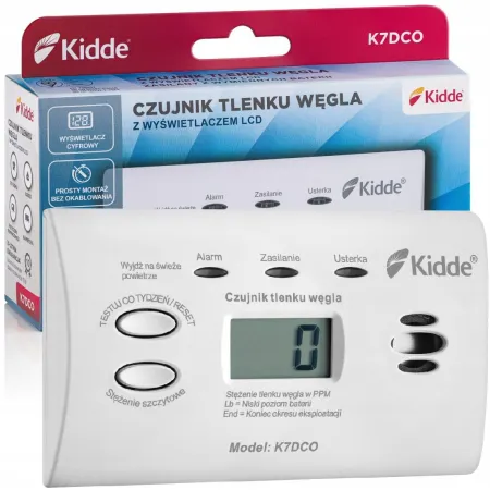 Czujnik Czadu Kidde K7DCO z Wyświetlaczem LCD i Alarmem Dźwiękowym