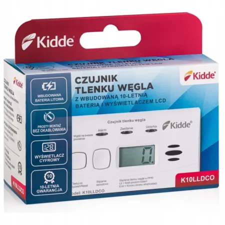 Czujnik Czadu Kidde K10LLDCO z Wyświetlaczem LCD i Baterią na 10 Lat