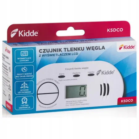 Czujnik Czadu Kidde K5DCO z Wyświetlaczem LCD i Alarmem Dźwiękowym