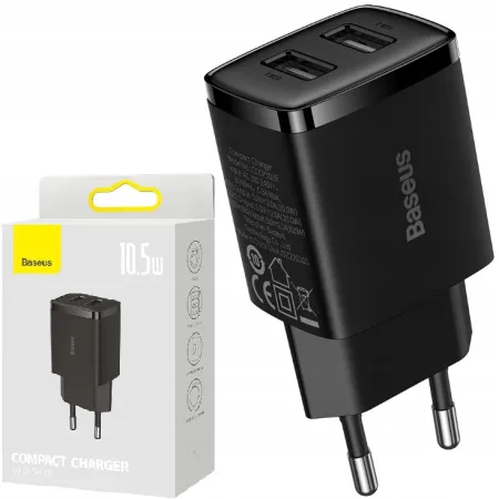 ŁADOWARKA SIECIOWA Baseus Compact Charger CCXJ010201 10.5W 2x USB-A CZARNA