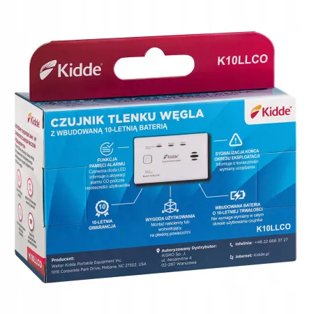 CZUJNIK DETEKTOR TLENKU WĘGLA CZADU Kidde K10LLCO 10 lat PRACY ZNANY MODEL