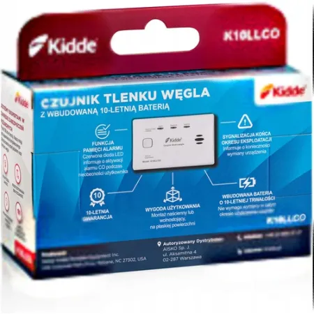 CZUJNIK DETEKTOR TLENKU WĘGLA CZADU Kidde K10LLCO 10 lat PRACY ZNANY MODEL