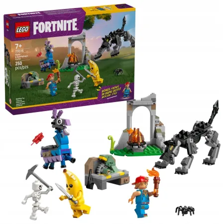 LEGO Fortnite 77075 skórek i Iskra oraz obóz
