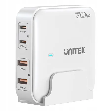Unitek Ładowarka biurkowa GaN 70W 2xUSB-A 2xUSB-C Quick Charge