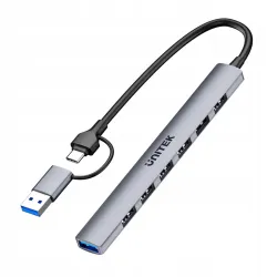 Unitek Hub USB-A/C 7w1 USB A z adapterem USB-A 5Gbps 7 portów