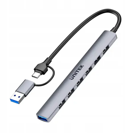 Unitek Hub USB-A/C 7w1 USB A z adapterem USB-A 5Gbps 7 portów