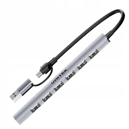 Unitek Hub USB-A/C 7w1 USB A z adapterem USB-A 5Gbps 7 portów