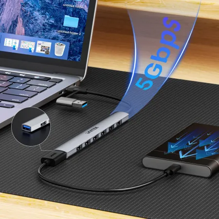 Unitek Hub USB-A/C 7w1 USB A z adapterem USB-A 5Gbps 7 portów