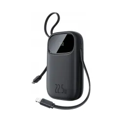 Powerbank 20000mAh 22.5W wbudowane kable USB-C + do iPhone Baseus czarny
