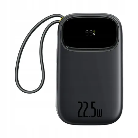 Powerbank 20000mAh 22.5W wbudowane kable USB-C + do iPhone Baseus czarny