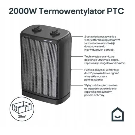 Termowentylator Goodhome 2000 W czarny